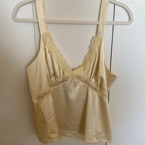 Butter yellow satin and lace top